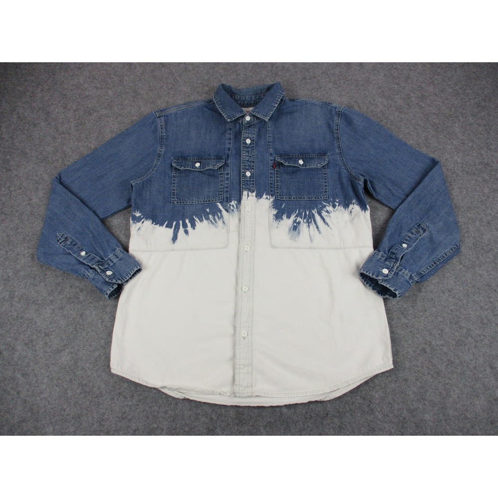 Levis Button Up Mens Medium Blue Dip Dye Denim Long Sleeve Casual Cotton Shirt